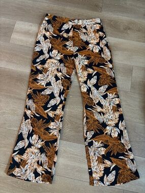PrettyLittleThing Black Floral Wide-Leg Pants with Mustard Leaf Print